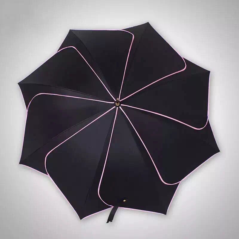 Fashionable unique artistic petal style J-shape wooden handle anti-UV rain umbrella parasol straight umbrella for gift