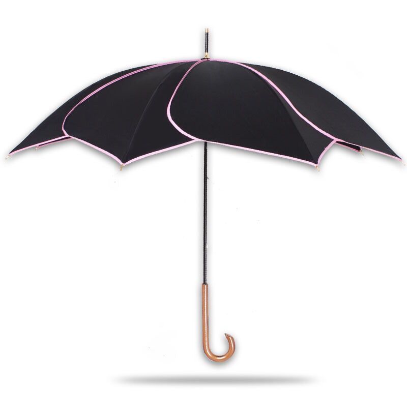 Fashionable unique artistic petal style J-shape wooden handle anti-UV rain umbrella parasol straight umbrella for gift