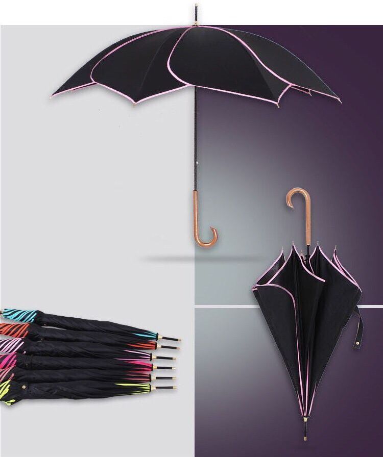 Fashionable unique artistic petal style J-shape wooden handle anti-UV rain umbrella parasol straight umbrella for gift