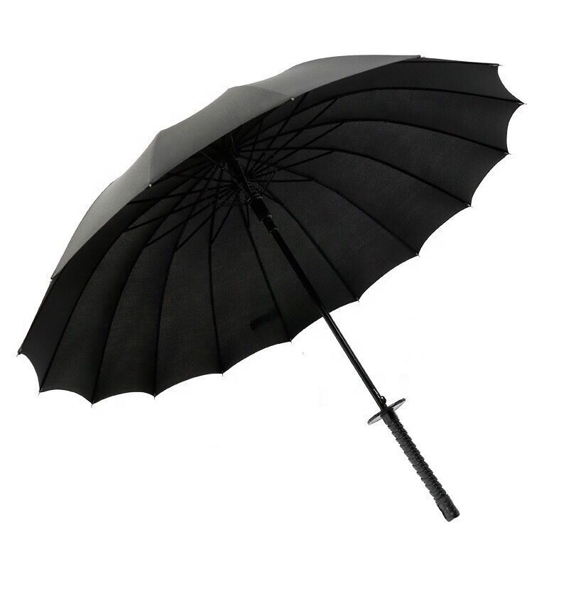 2019 Custom Japanese long umbrella with 16ribs black katana sword Japanese samurai umbrella outdoor straight umbrella parasol