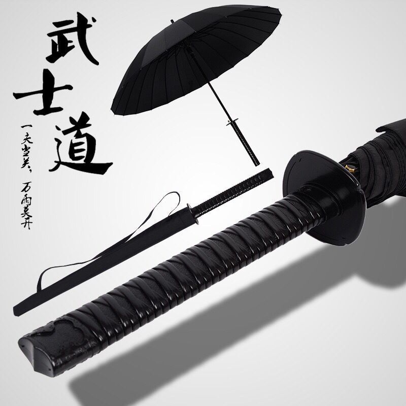 2019 Custom Japanese long umbrella with 16ribs black katana sword Japanese samurai umbrella outdoor straight umbrella parasol