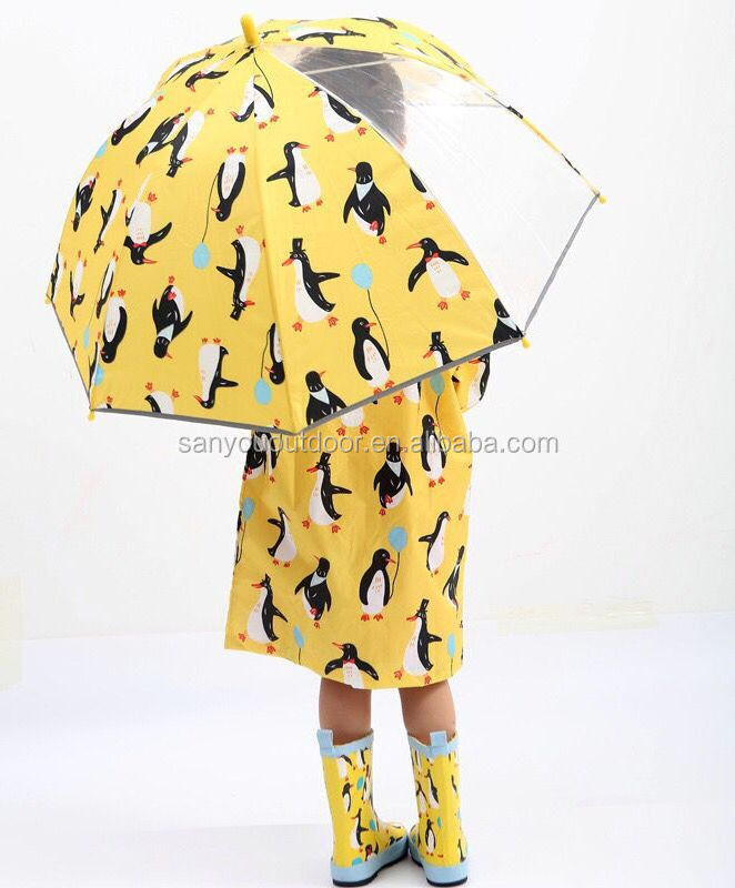 Child rain coat penguin pattern umbrella waterproof cute animal kids umbrella parasol for children