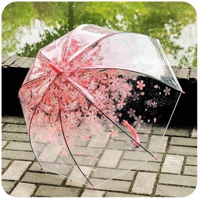 Clear umbrella dome transparent shape wholesale princess umbrella parasol flower Japan sakura kid umbrella for girl