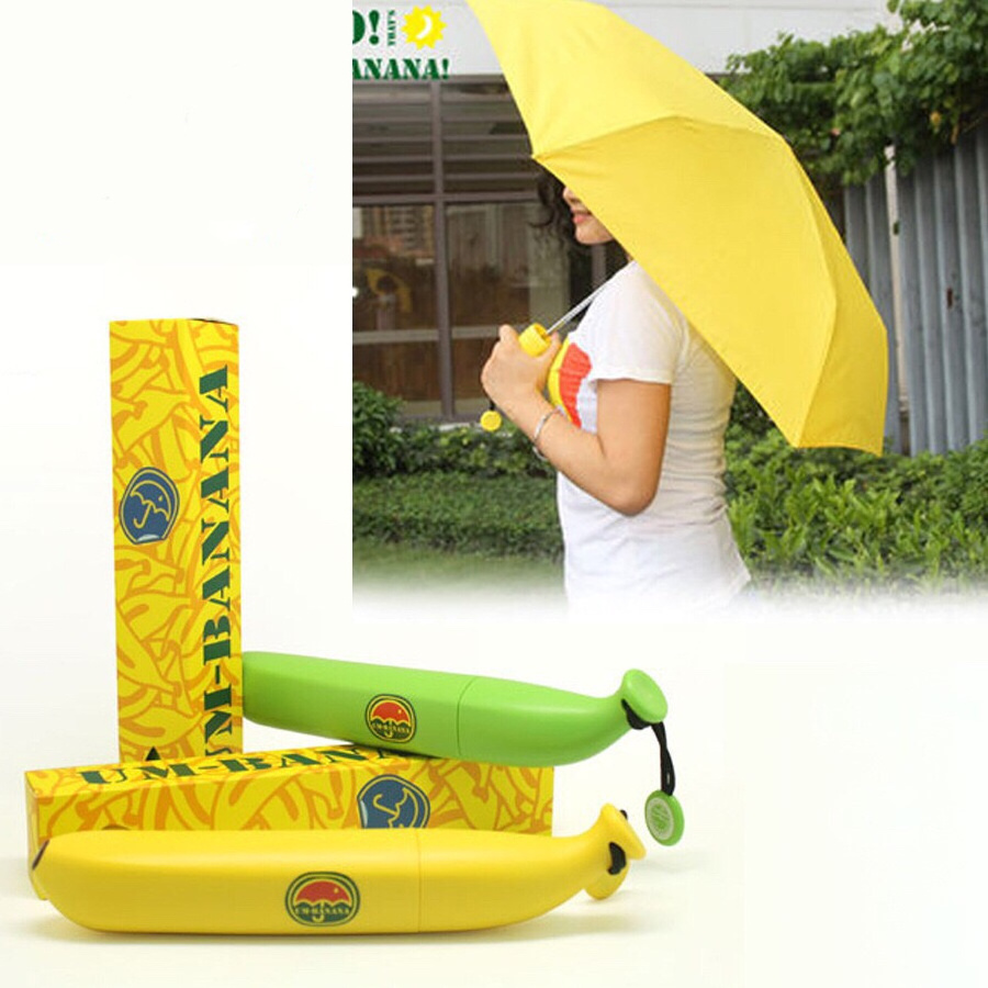 China cheap 3 fold umbrella banana case and stock umbrella parasol creative children fruit convenient pencil umbrella for gift