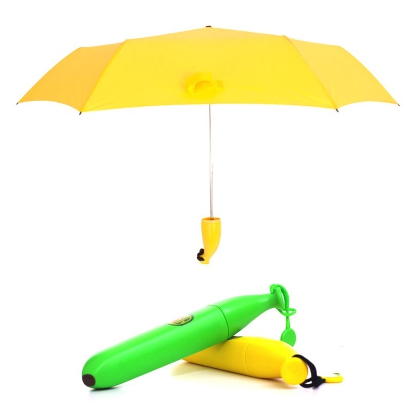 China cheap 3 fold umbrella banana case and stock umbrella parasol creative children fruit convenient pencil umbrella for gift