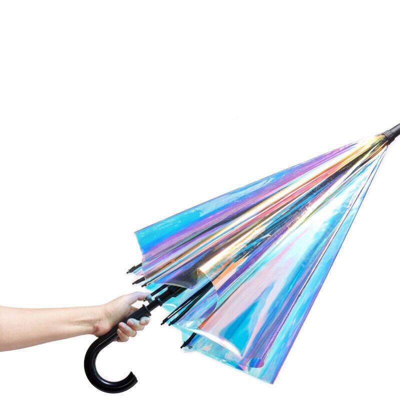 New dazzling color POE transparent umbrella thick shining auto open long handle fashion laser umbrella parasol in stock