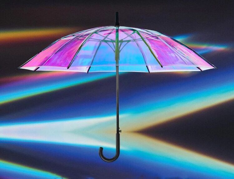 New dazzling color POE transparent umbrella thick shining auto open long handle fashion laser umbrella parasol in stock