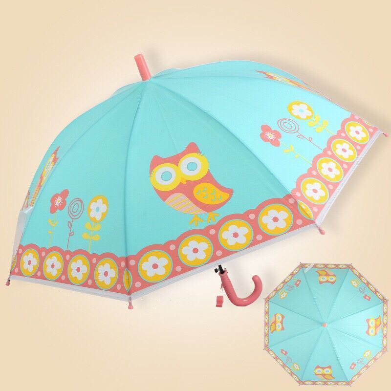 Kids cute animal POE umbrella parasol butterfly shark owl ladybird print child automatic umbrella with whistle for boys and girl