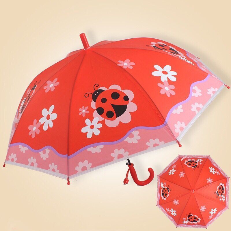 Kids cute animal POE umbrella parasol butterfly shark owl ladybird print child automatic umbrella with whistle for boys and girl