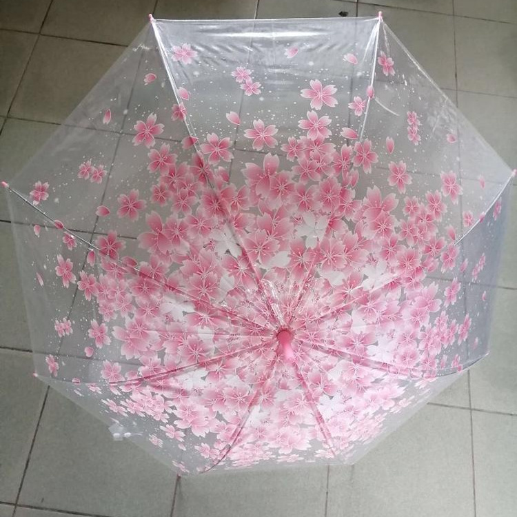 Factory promotion clear transparent umbrella princess flower Japan sakura umbrella parasol low price nice umbrelle for girl