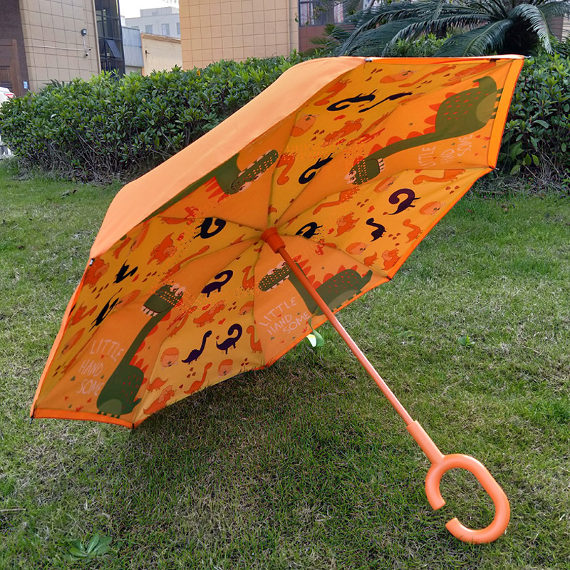 New design custom logo color handle double children reverse umbrella cartoon pattern child creative sunny  lovely kids umbrella