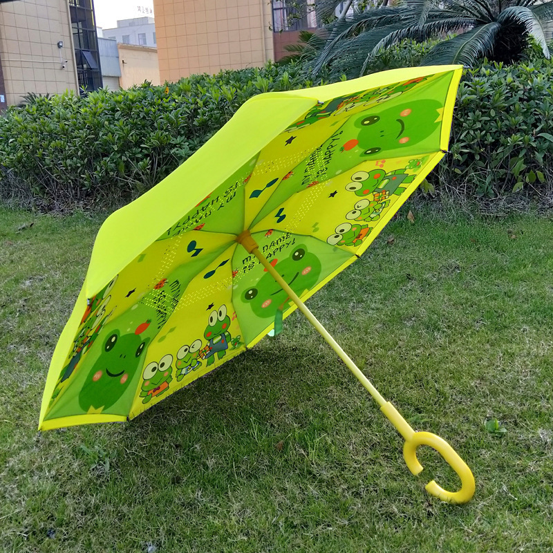 New design custom logo color handle double children reverse umbrella cartoon pattern child creative sunny  lovely kids umbrella