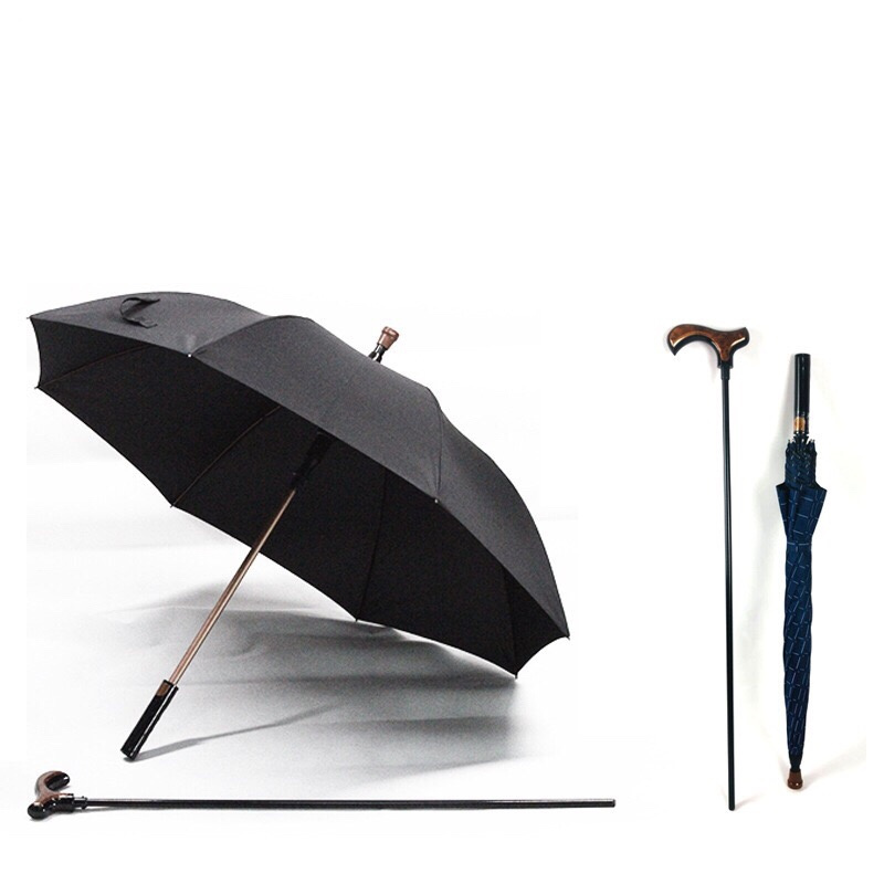 Factory direct crutch umbrella wholesale sunshade vinyl mountain umbrella multifunction walking stick umbrella for old man