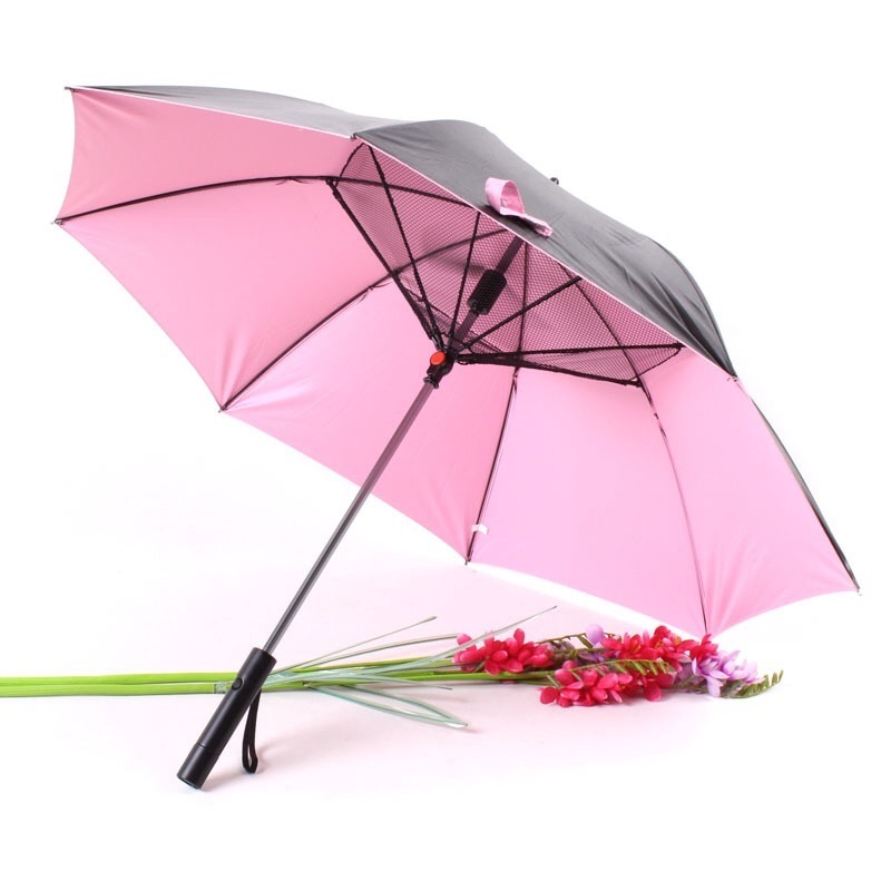 High quality custom slogan outdoor fan cool umbrella with USB port rechargeable solar umbrella parasol with fan for summer