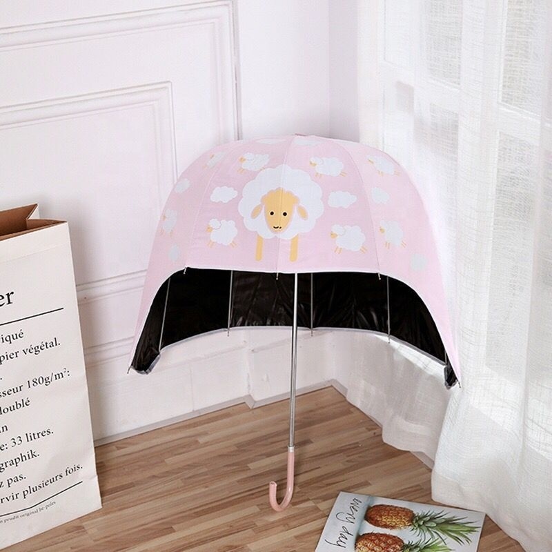 Chinese wholesale colorful cute print helmet shape black gel rain kid umbrella parasol