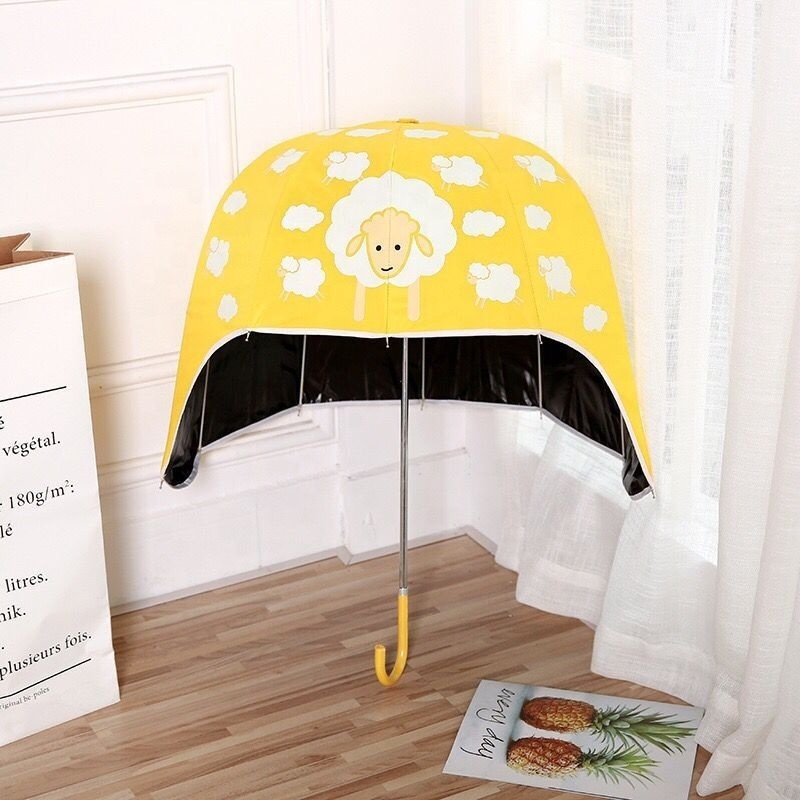 Chinese wholesale colorful cute print helmet shape black gel rain kid umbrella parasol