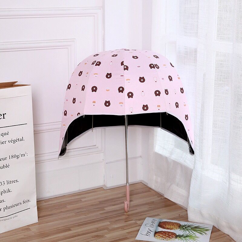 Chinese wholesale colorful cute print helmet shape black gel rain kid umbrella parasol