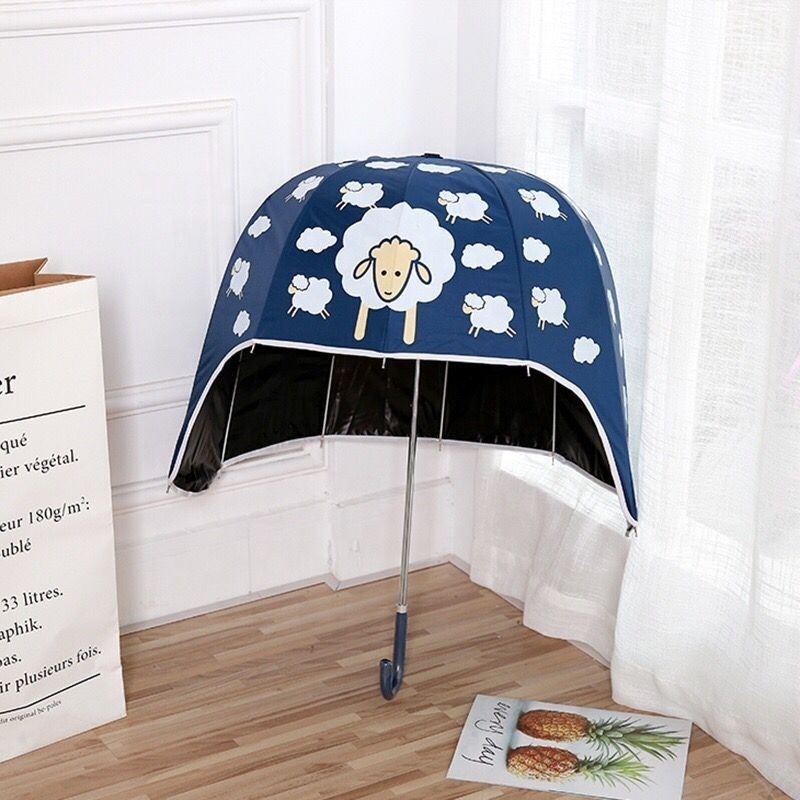 Chinese wholesale colorful cute print helmet shape black gel rain kid umbrella parasol