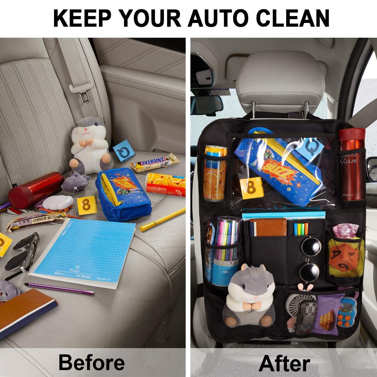 Kick Mats Seat Back Protector Car Seat Organizer Back of Seat Protector Tissue Box Clear Ipad Holder Car Organizers and Storage