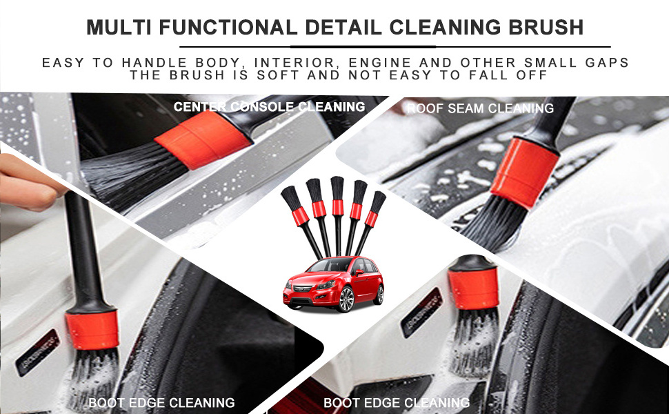 Car Cleaning Brushes Duster Clean Interior or Exterior Wheel Tires Engine Bay Leather Seat Car Detailing Kit Detailing Brush Red