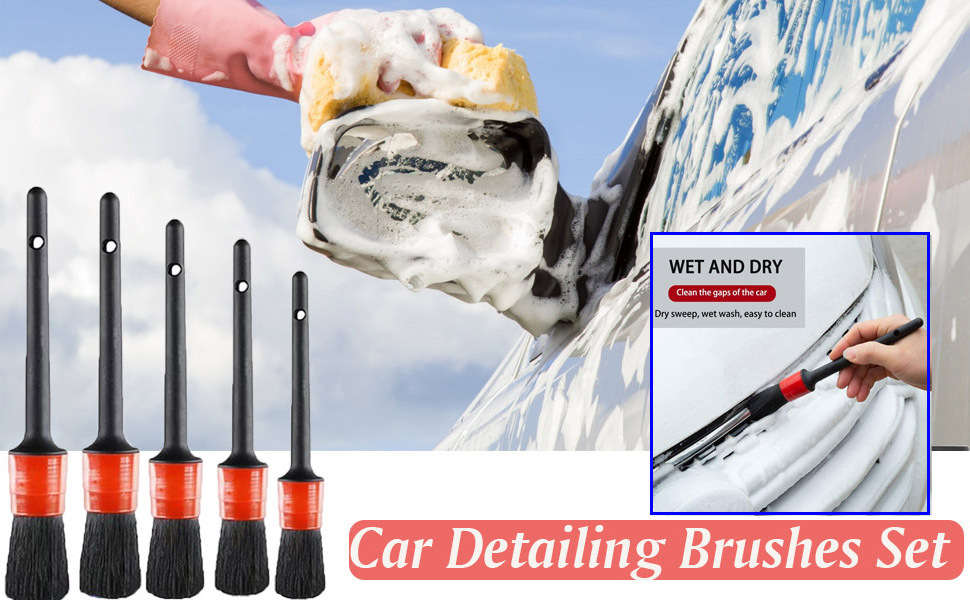 Car Cleaning Brushes Duster Clean Interior or Exterior Wheel Tires Engine Bay Leather Seat Car Detailing Kit Detailing Brush Red