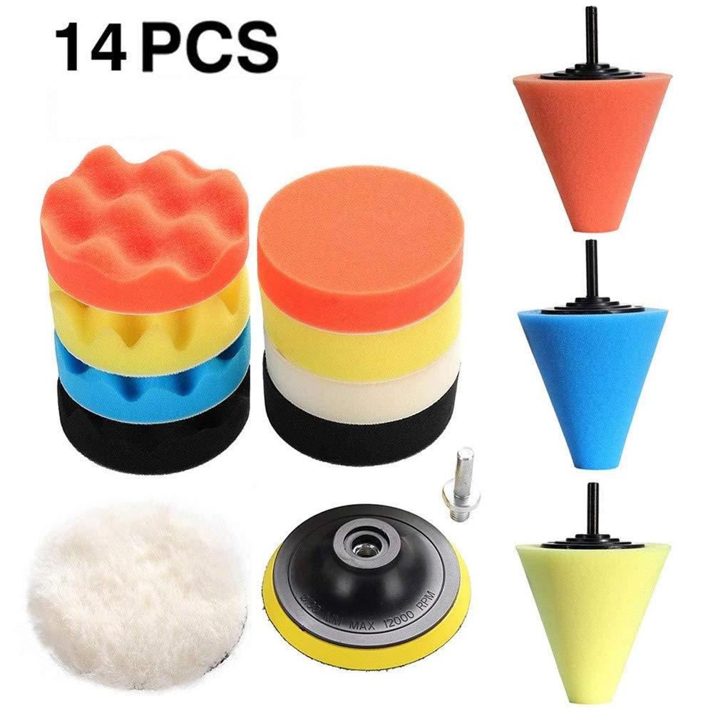 14pcs Car Polishing Pad Set Polishing Buffer Waxing Buffing Pad Set Kit Car Polishing Sponge 1/3''/6mm Wheel Kit for Polisher