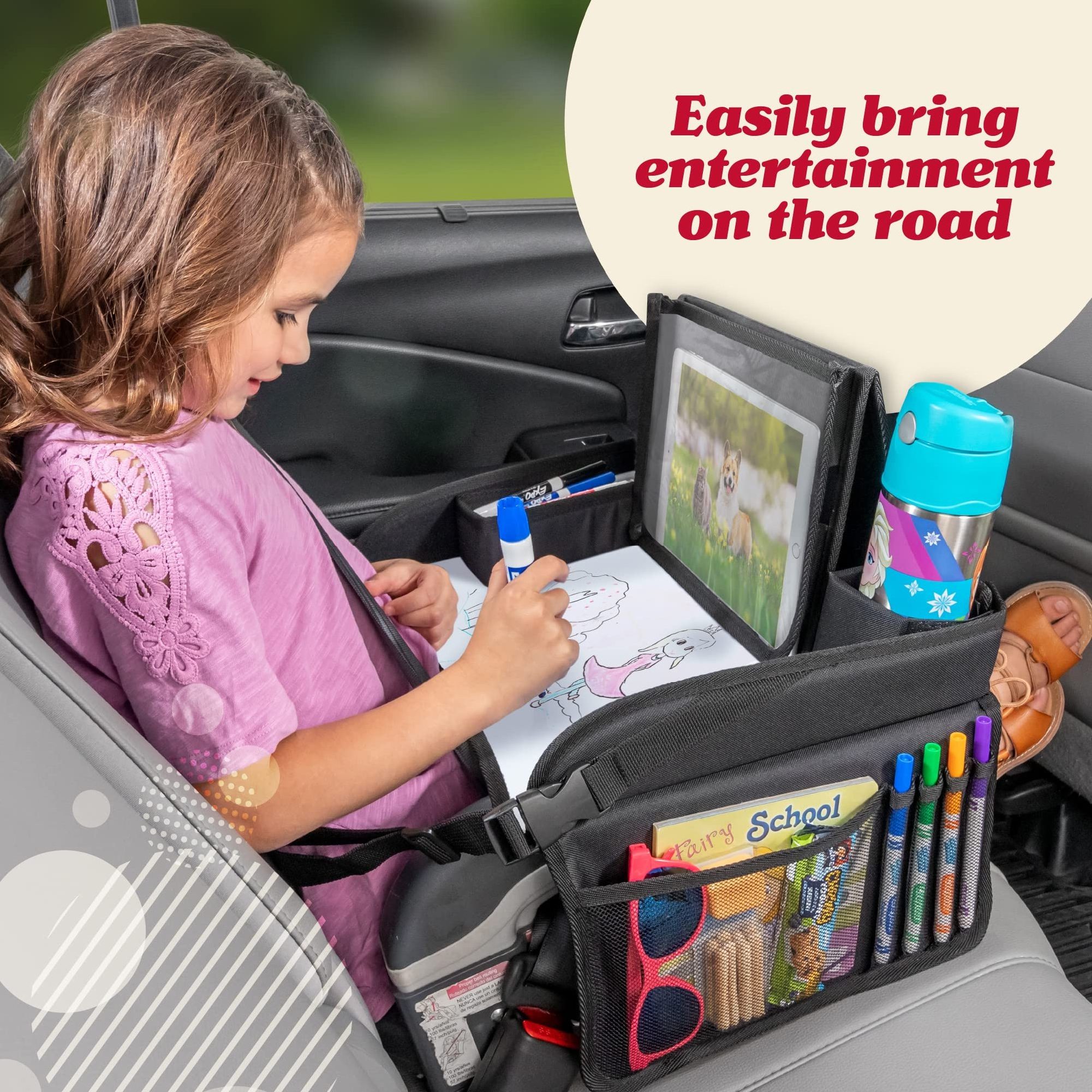 Kids Travel Tray for Toddler Kids Car Seat, Lap Tray for Airplane Kids Travel Desk Essential Table Tray for Road Trip Activities