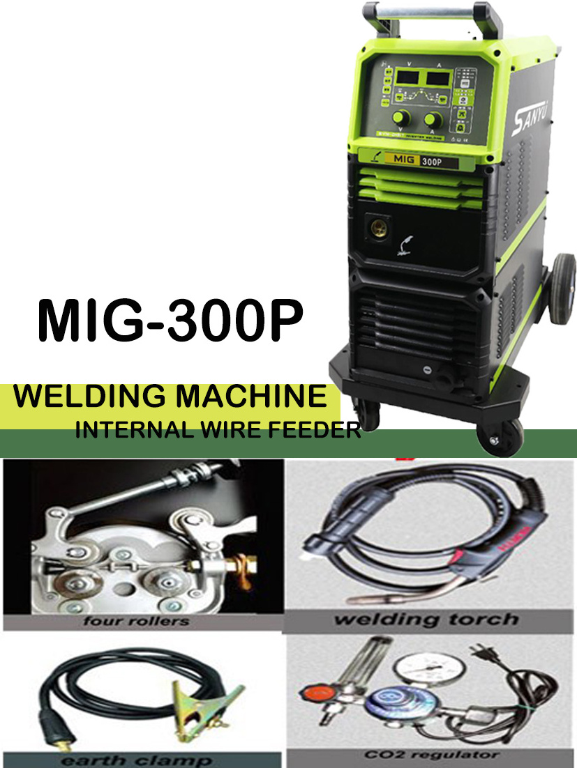 SANYU MIG-300P Welding Machine CO2 Gas Shielded Welder AC1-220V With Pulse Inside Wire Feeder For Aluminum Carbon Steel