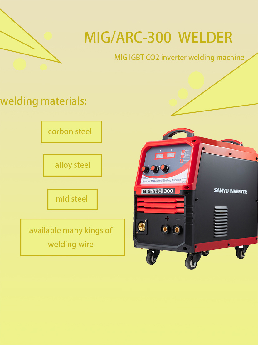 MIG welder MIG-300 IGBT CO2 inverter welding machine 3 phase 380V suitable for carbon steel and  alloy steel wire feeder inside