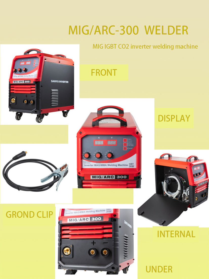 MIG welder MIG-300 IGBT CO2 inverter welding machine 3 phase 380V suitable for carbon steel and  alloy steel wire feeder inside