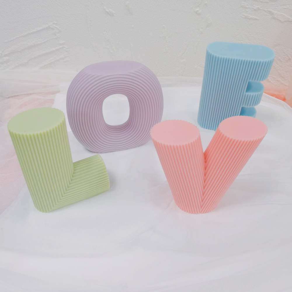 Ribbed Letter Love Candle Molds Aesthetic Curved Home Deco Resin Mould Alphabet Pastel Decorative Candle Silicone Mold