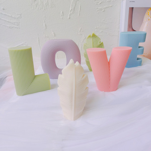 Ribbed Letter Love Candle Molds Aesthetic Curved Home Deco Resin Mould Alphabet Pastel Decorative Candle Silicone Mold