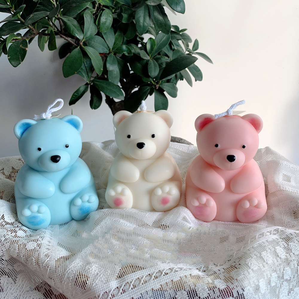 D69 DIY Vivid Scented Soy Wax Honey Bear Candles Cute Teddy Bear Candle Silicone Mold