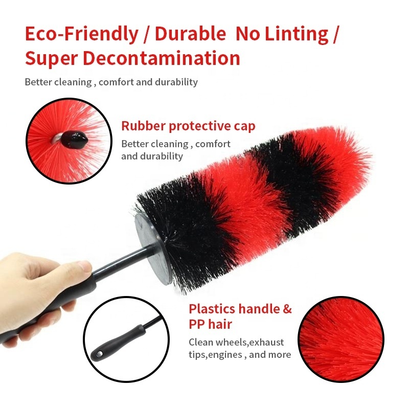 Red Soft PP Car Care Wheel Hub Rim Details  Cleaning Brush Cleaner Cars Washer Washing Brushes With Long Handle Detailing Sets