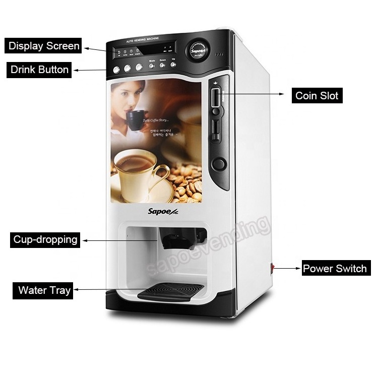 Coin operated coffee hot chocolate machine vending cafe vending machine