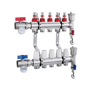 Underfloor Heating Brass Manifold With Pipe Connections Flow Meter And Automatic Valve Core