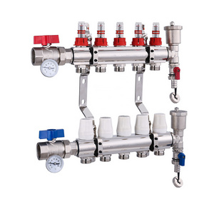 Brass Radiant Heat Manifold Set with 1/2" PEX Adapters And Thermometer Ball Valve