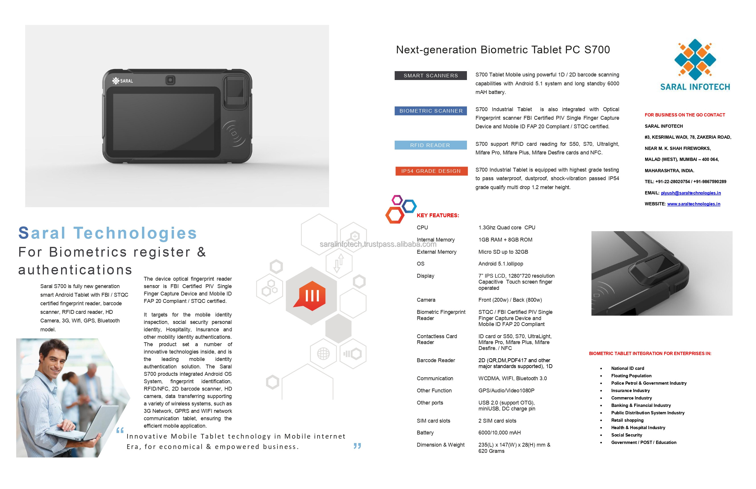 Android Biometric Device with IRIS scanner & Portable Fingerprint scanner Tablet PC