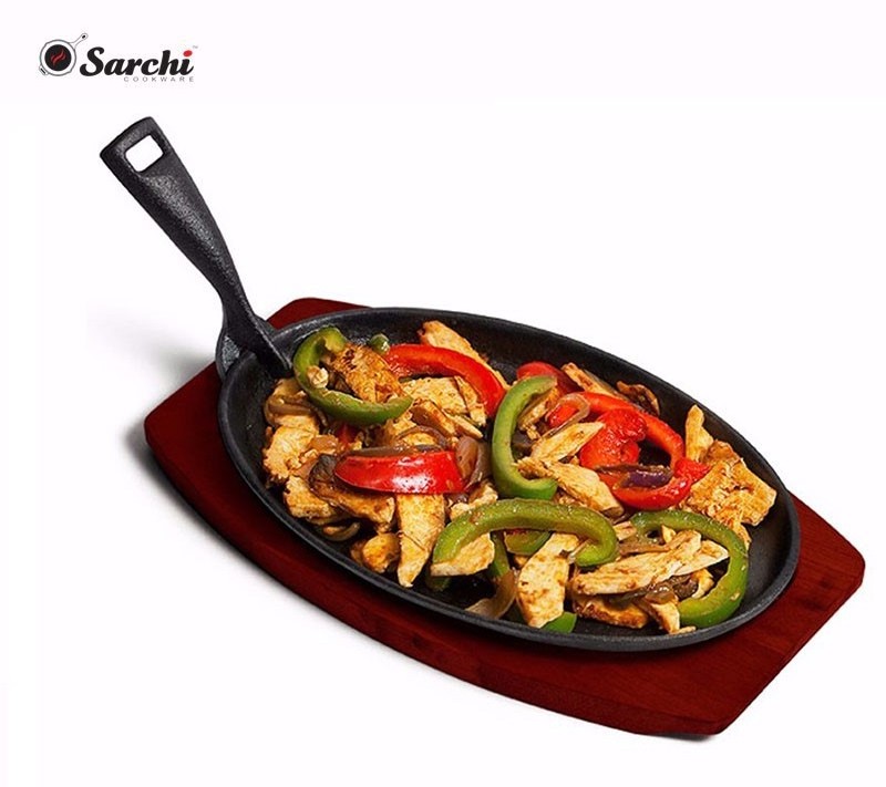 Cast Iron Fajita skillet Sizzling plate With Removable Handle