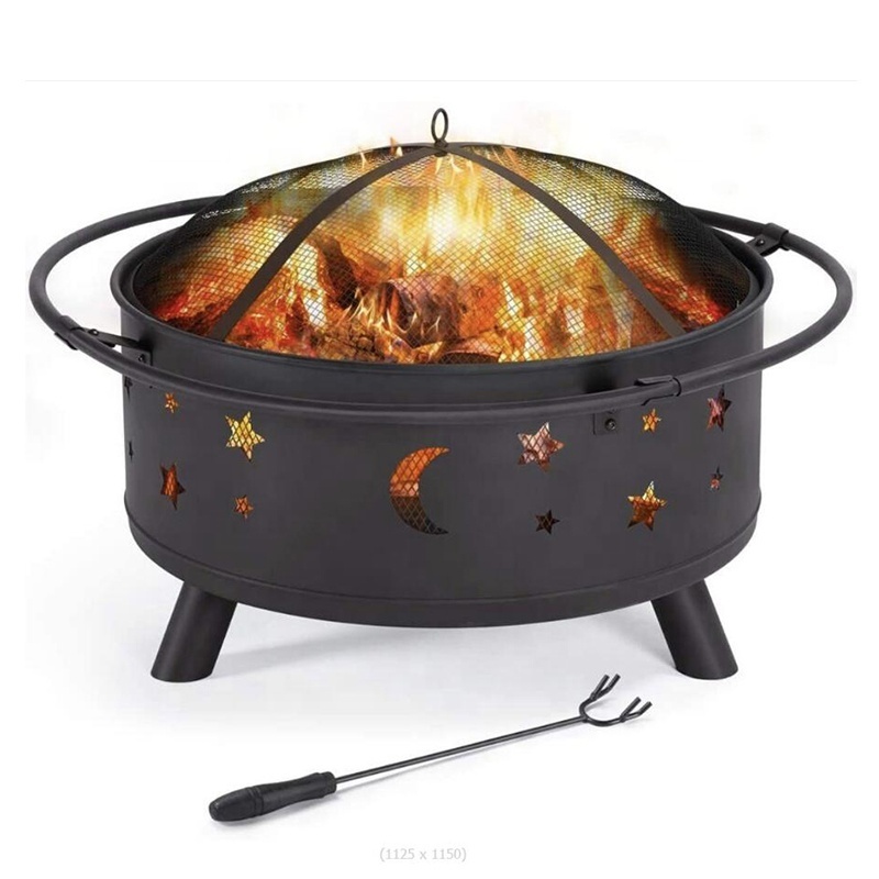 Round Bonfire Fire Bowl Wood Burning Chiminea Patio Backyard Steel Firepit with Cooking BBQ Grill Grate