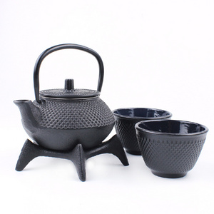 chinese black decorative metal cast iron enamel tea pot set