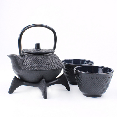 chinese black decorative metal cast iron enamel tea pot set