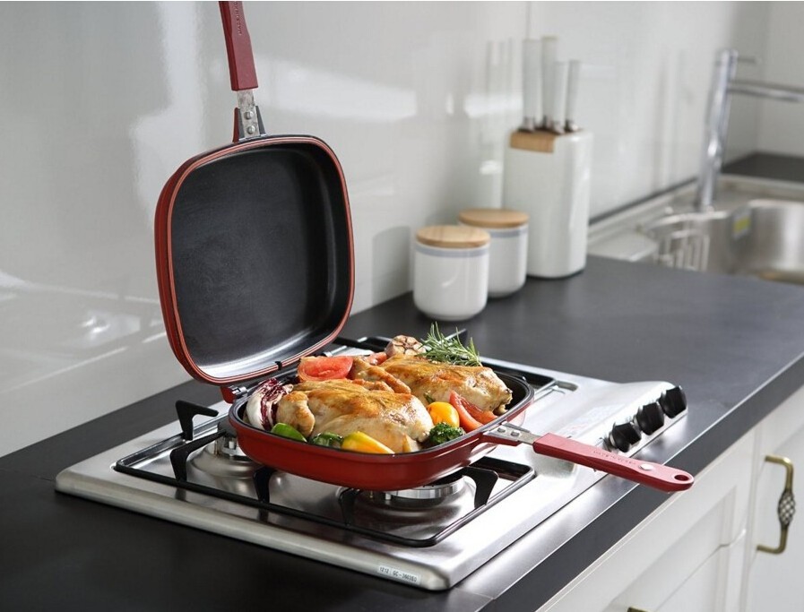 Non-stick rectangular double sided grill pan