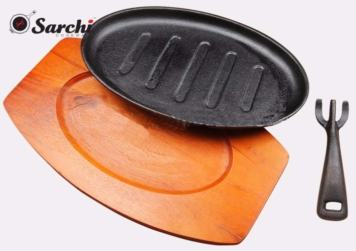 Cast Iron Fajita skillet Sizzling plate With Removable Handle