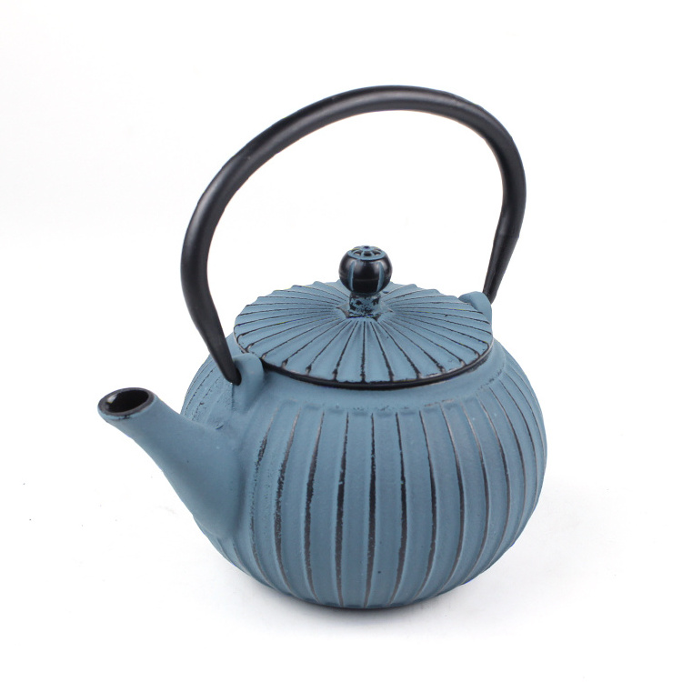 blue round metal beautyl cast iron coffee kettle enamel tea pot