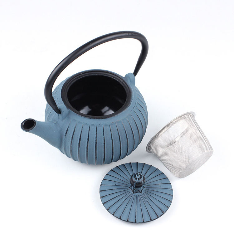 blue round metal beautyl cast iron coffee kettle enamel tea pot