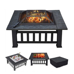 Wood Burning Fire Pit Tables Outdoor Metal Brazier with Waterproof Cover