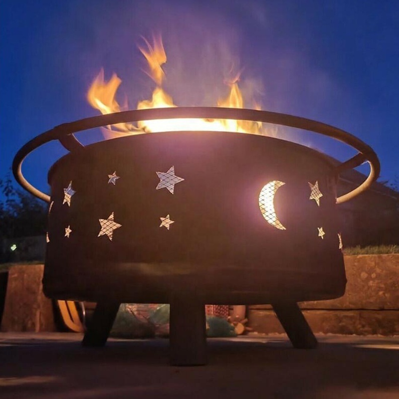 Moons Stars Outdoor Fire Pit Fireplace Large Bonfire Wood Burning Firepit Bowl for Patio & Backyard