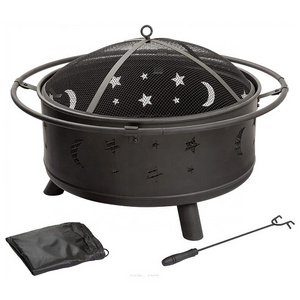 Round Bonfire Fire Bowl Wood Burning Chiminea Patio Backyard Steel Firepit with Cooking BBQ Grill Grate