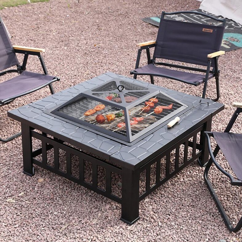 Wood Burning Fire Pit Tables Outdoor Metal Brazier with Waterproof Cover